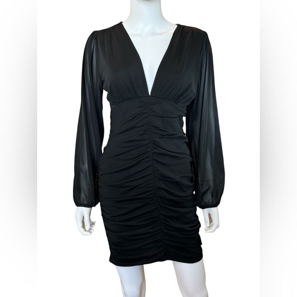 New STELLA LUCE ~ V-Neck Ruched Sheath Dress Large LBD